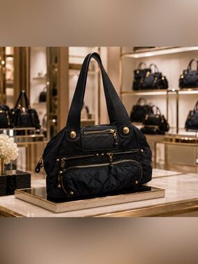BLVD Black Quilted Bag with Gold Zipper / Details NWOT